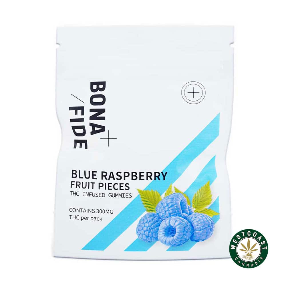 Bonafide – Blue Raspberry Fruit Pieces 300mg THC - West Coast Cannabis Bonafide – Blue Raspberry Fruit Pieces 300mg THC - West Coast Cannabis