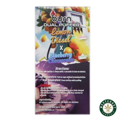 Burn Extracts - Dual 3 Gram Puffer – Lemon Diesel x Blueberry Cheesecake (3 Grams + 3 Gram) - West Coast Cannabis