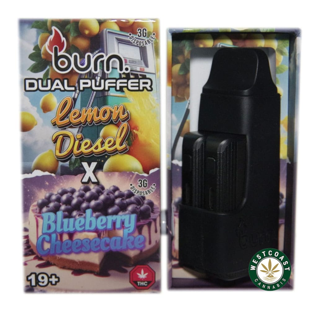 Burn Extracts - Dual 3 Gram Puffer – Lemon Diesel x Blueberry Cheesecake (3 Grams + 3 Gram) - West Coast Cannabis Burn Extracts - Dual 3 Gram Puffer – Lemon Diesel x Blueberry Cheesecake (3 Grams + 3 Gram) - West Coast Cannabis
