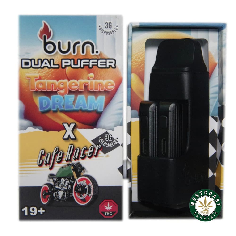 Burn Extracts - Dual 3 Gram Puffer – Tangerine Dream + Cafe Racer (3 Grams + 3 Gram) - West Coast Cannabis Burn Extracts - Dual 3 Gram Puffer – Tangerine Dream + Cafe Racer (3 Grams + 3 Gram) - West Coast Cannabis