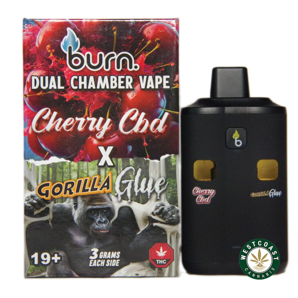 Burn Extracts - Dual Chamber Disposable Vape - Cherry CBD + Gorilla Glue (3+3 Gram) - West Coast Cannabis Burn Extracts - Dual Chamber Disposable Vape - Cherry CBD + Gorilla Glue (3+3 Gram) - West Coast Cannabis