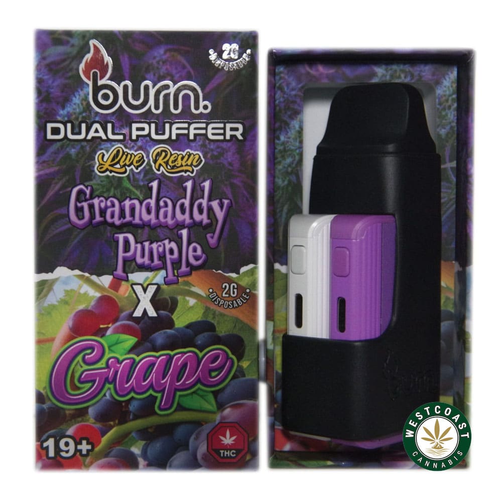 Burn Extracts - Dual Puffer – Live Resin Grandaddy Purple x Grape (2 Grams + 2 Gram) - West Coast Cannabis Burn Extracts - Dual Puffer – Live Resin Grandaddy Purple x Grape (2 Grams + 2 Gram) - West Coast Cannabis