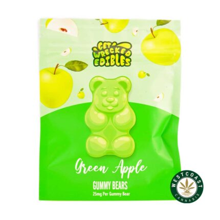 Get Wrecked Edibles - Green Apple Gummy Bears 300mg THC - West Coast Cannabis