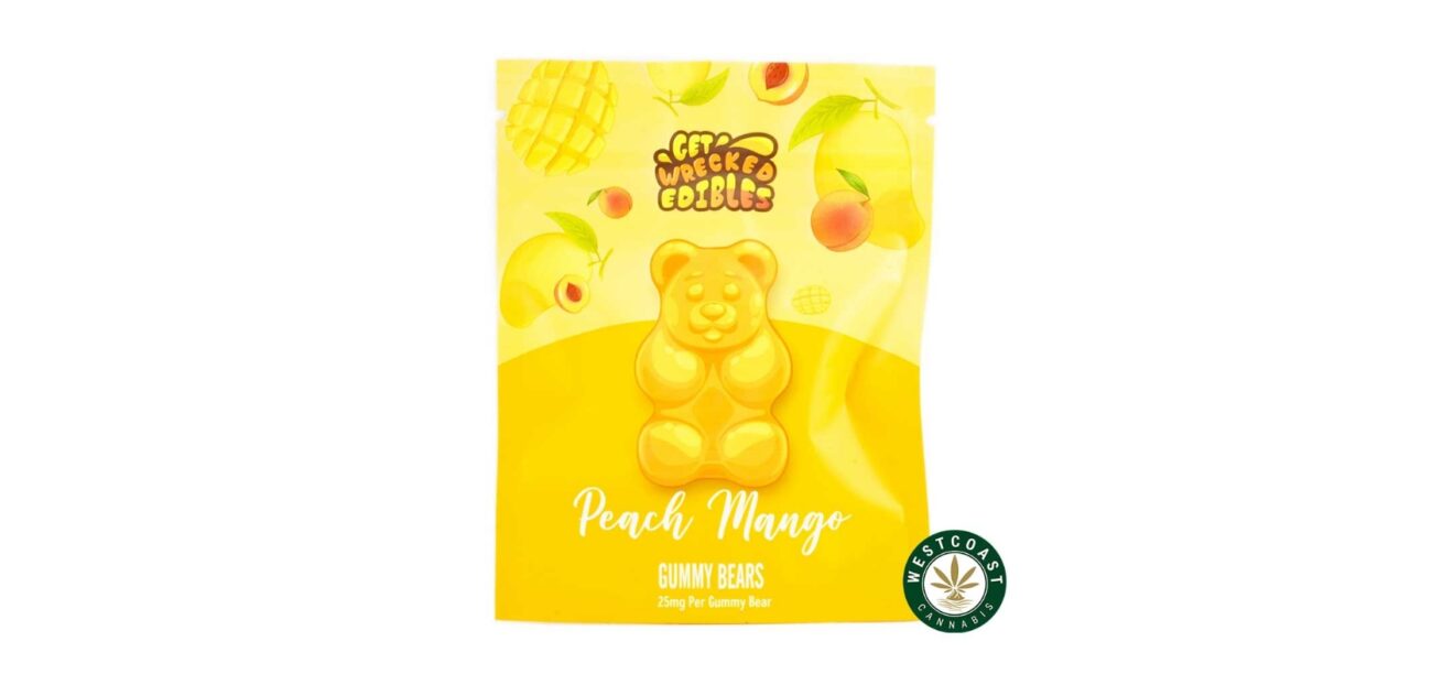 Get Wrecked Edibles - Peach Mango Gummy Bears 300mg THC - West Coast Cannabis