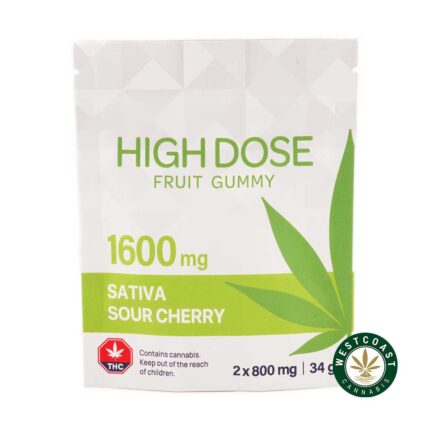 High Dose Fruit Gummy - Extreme Strength Sour Cherry 1600mg THC (Sativa) - West Coast Cannabis
