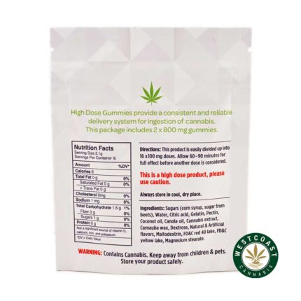 High Dose Fruit Gummy - Extreme Strength Sour Cherry 1600mg THC (Sativa) - West Coast Cannabis