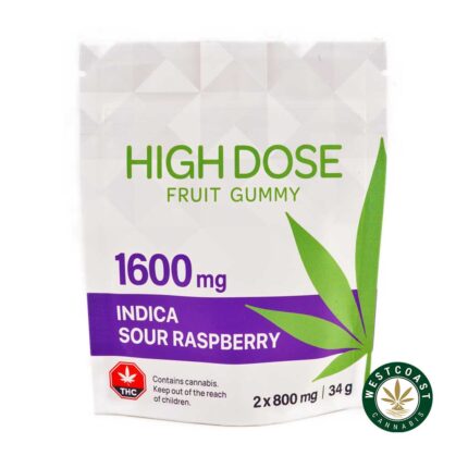 High Dose Fruit Gummy - Extreme Strength Sour Raspberry 1600mg THC (Indica) - West Coast Cannabis
