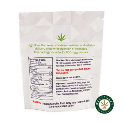 High Dose Fruit Gummy - Extreme Strength Sour Raspberry 1600mg THC (Indica) - West Coast Cannabis