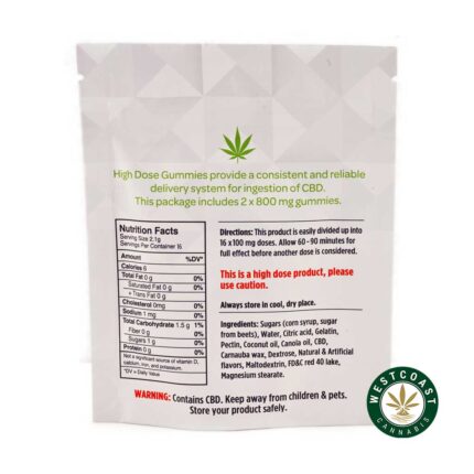High Dose Fruit Gummy - Extreme Strength Sour Strawberry 1600mg CBD - West Coast Cannabis