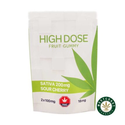 High Dose Fruit Gummy - Sour Cherry 200mg THC (Sativa) - West Coast Cannabis