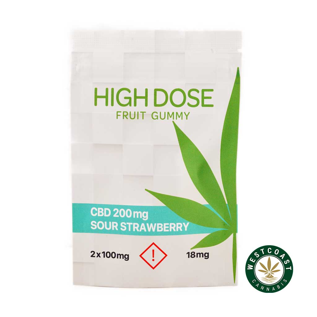 High Dose Fruit Gummy - Sour Strawberry 200mg CBD - West Coast Cannabis High Dose Fruit Gummy - Sour Strawberry 200mg CBD - West Coast Cannabis