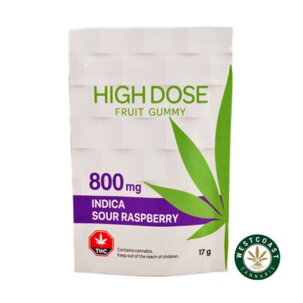 High Dose Fruit Gummy - Super Strength Sour Raspberry 800mg THC (Indica) - West Coast Cannabis