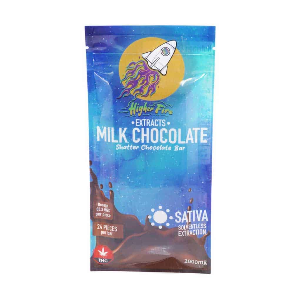 Higher Fire Extracts - Shatter Chocolate Bar - Milk Chocolate 2000mg THC (Sativa) - West Coast Cannabis Higher Fire Extracts - Shatter Chocolate Bar - Milk Chocolate 2000mg THC (Sativa) - West Coast Cannabis