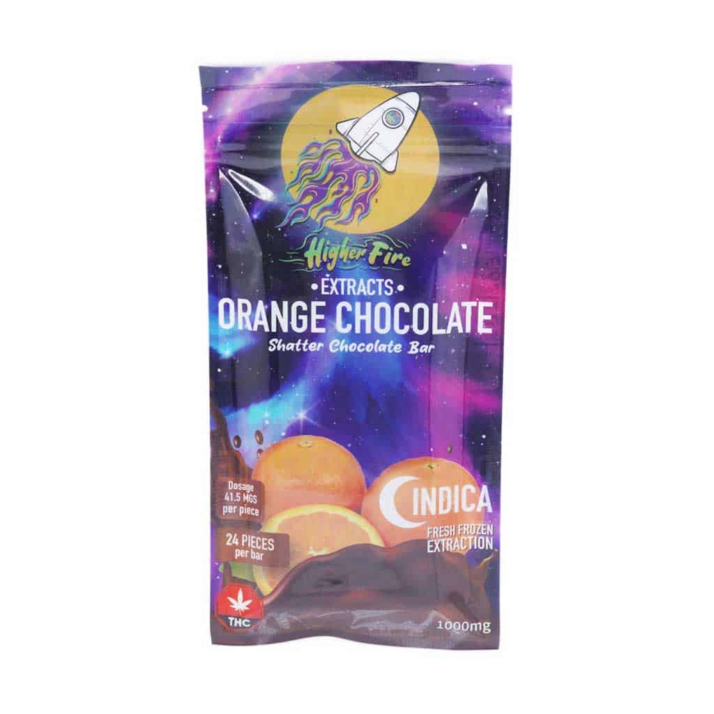 Higher Fire Extracts - Shatter Chocolate Bar - Orange 1000mg THC (Indica) - West Coast Cannabis Higher Fire Extracts - Shatter Chocolate Bar - Orange 1000mg THC (Indica) - West Coast Cannabis