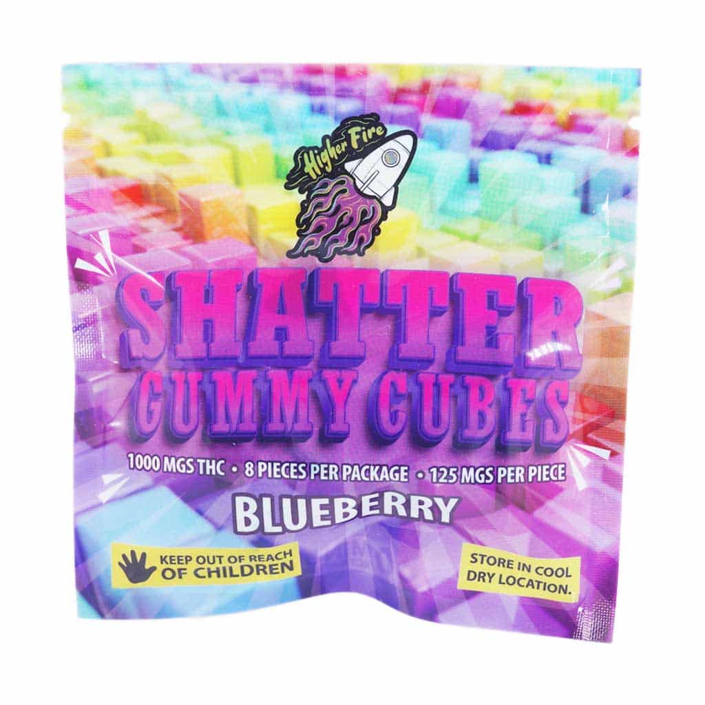 Higher Fire Extracts - Shatter Gummy Cubes - Blueberry 1000mg THC - West Coast Cannabis Higher Fire Extracts - Shatter Gummy Cubes - Blueberry 1000mg THC - West Coast Cannabis