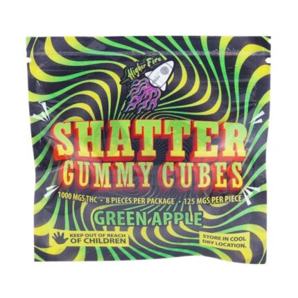 Higher Fire Extracts - Shatter Gummy Cubes - Green Apple 1000mg THC - West Coast Cannabis