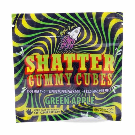 Higher Fire Extracts - Shatter Gummy Cubes - Green Apple 2500mg THC - West Coast Cannabis