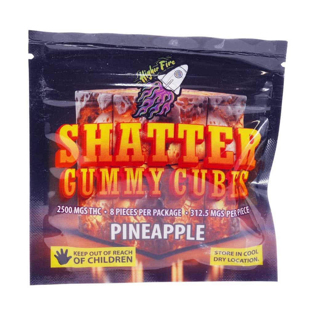 Higher Fire Extracts - Shatter Gummy Cubes - Pineapple 2500mg THC - West Coast Cannabis Higher Fire Extracts - Shatter Gummy Cubes - Pineapple 2500mg THC - West Coast Cannabis