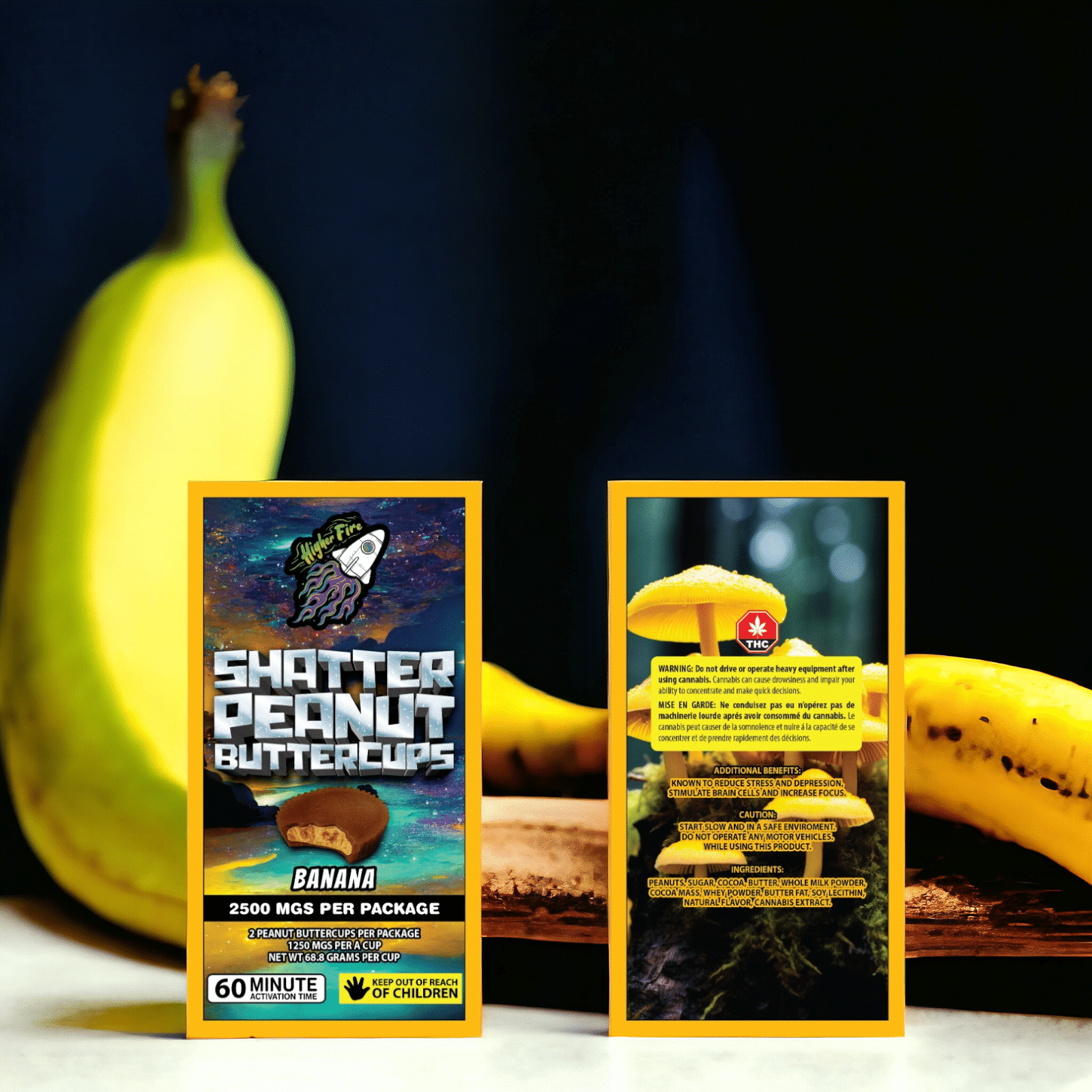 Higher Fire Extracts - Shatter Peanut Butter Chocolate Cups - Banana 2500mg THC - West Coast Cannabis Higher Fire Extracts - Shatter Peanut Butter Chocolate Cups - Banana 2500mg THC - West Coast Cannabis