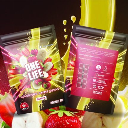 One Life Edibles - Strawberry Banana Gummy - 300mg THC (Sativa) - West Coast Cannabis