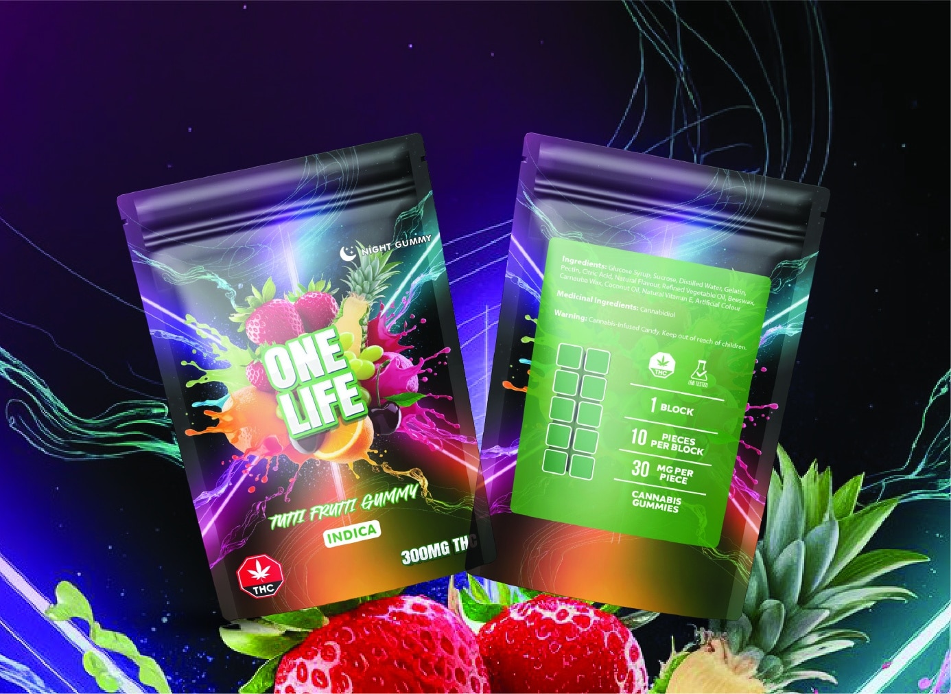 One Life Edibles - Tutti Frutti Gummy - 300mg THC (Indica) - West Coast Cannabis One Life Edibles - Tutti Frutti Gummy - 300mg THC (Indica) - West Coast Cannabis