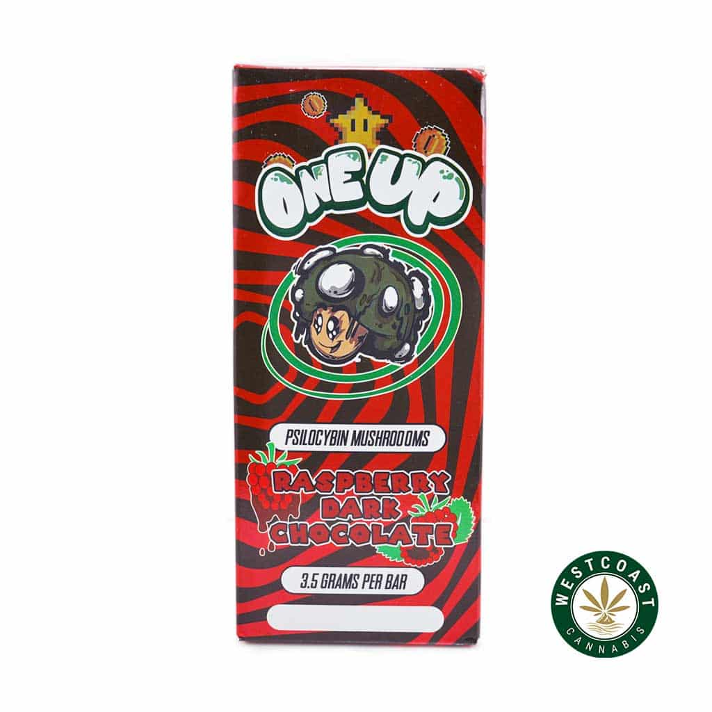 One Up - Psilocybin Mushrooms - Raspberry Dark Chocolate 3.5G - West Coast Cannabis One Up - Psilocybin Mushrooms - Raspberry Dark Chocolate 3.5G - West Coast Cannabis