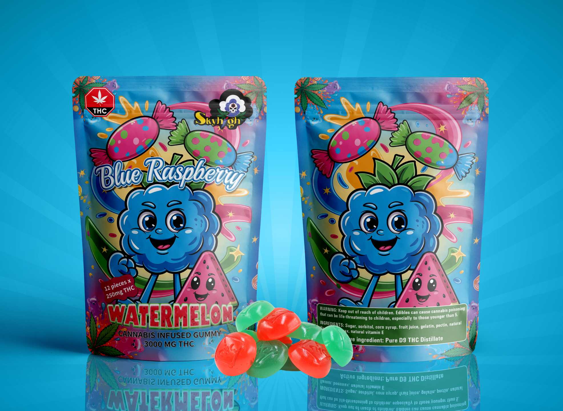 Sky High Edibles - Blue Raspberry + Watermelon Gummy 3000mg THC - West Coast Cannabis Sky High Edibles - Blue Raspberry + Watermelon Gummy 3000mg THC - West Coast Cannabis