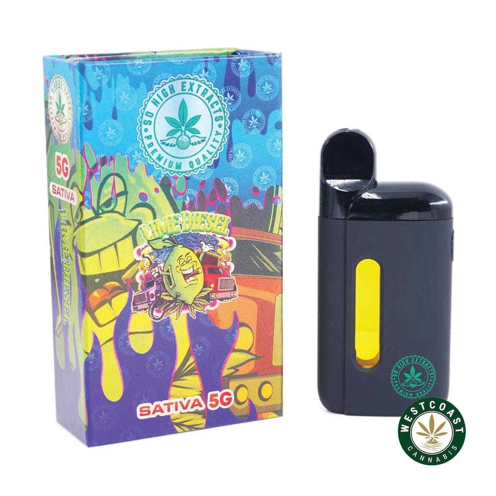 So High Extracts Disposable Pen - Lime Diesel 5ML (Sativa) - West Coast Cannabis So High Extracts Disposable Pen - Lime Diesel 5ML (Sativa) - West Coast Cannabis