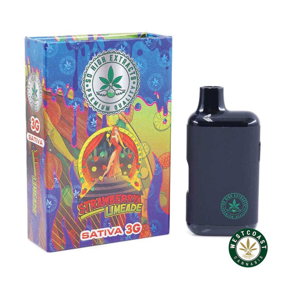 So High Extracts Disposable Pen - Strawberry Limeade 3ML (Sativa) - West Coast Cannabis So High Extracts Disposable Pen - Strawberry Limeade 3ML (Sativa) - West Coast Cannabis