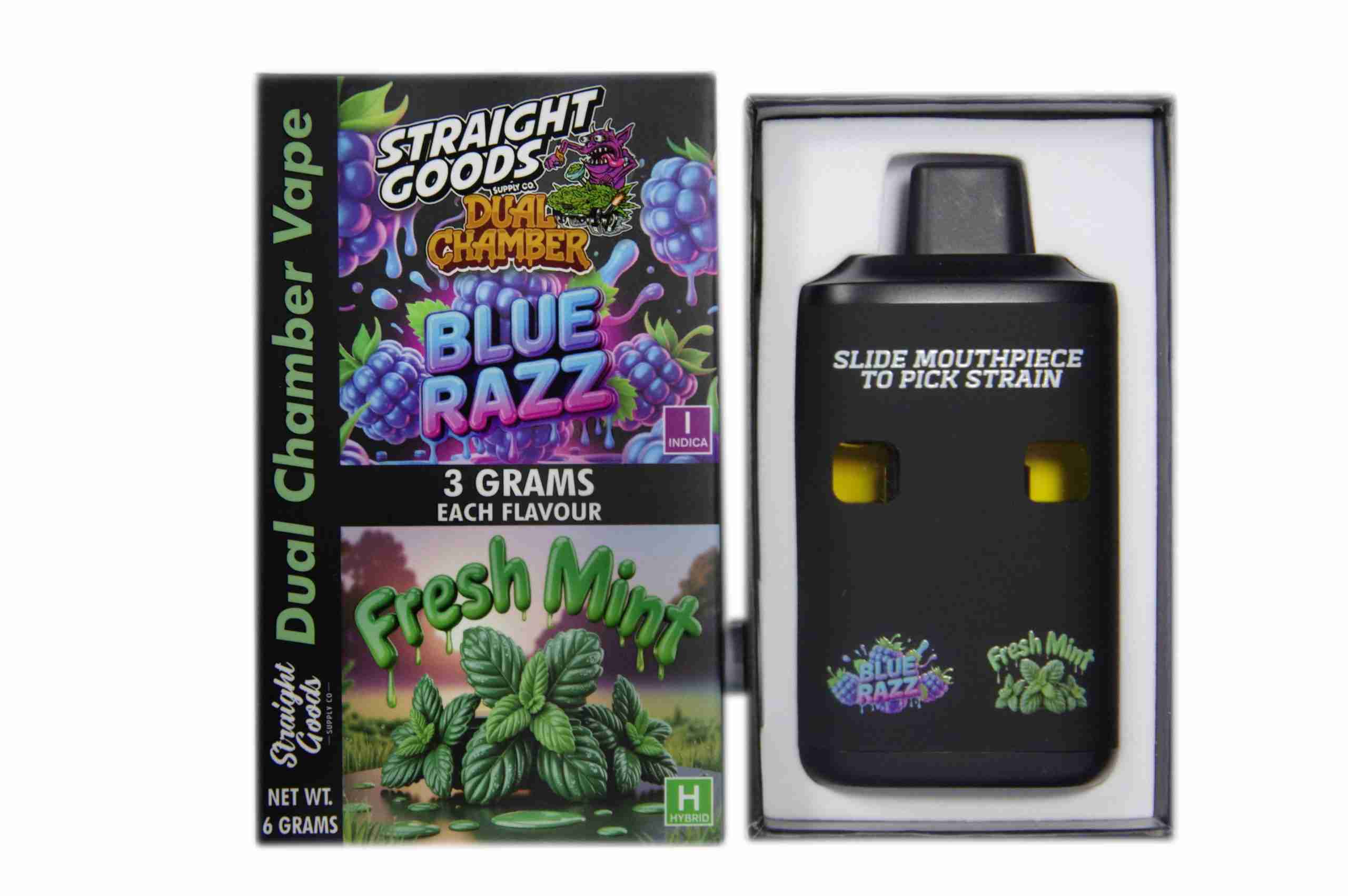 Straight Goods - Dual Chamber Vape - Blue Razz + Fresh Mint (3 Grams + 3 Grams) - West Coast Cannabis Straight Goods - Dual Chamber Vape - Blue Razz + Fresh Mint (3 Grams + 3 Grams) - West Coast Cannabis