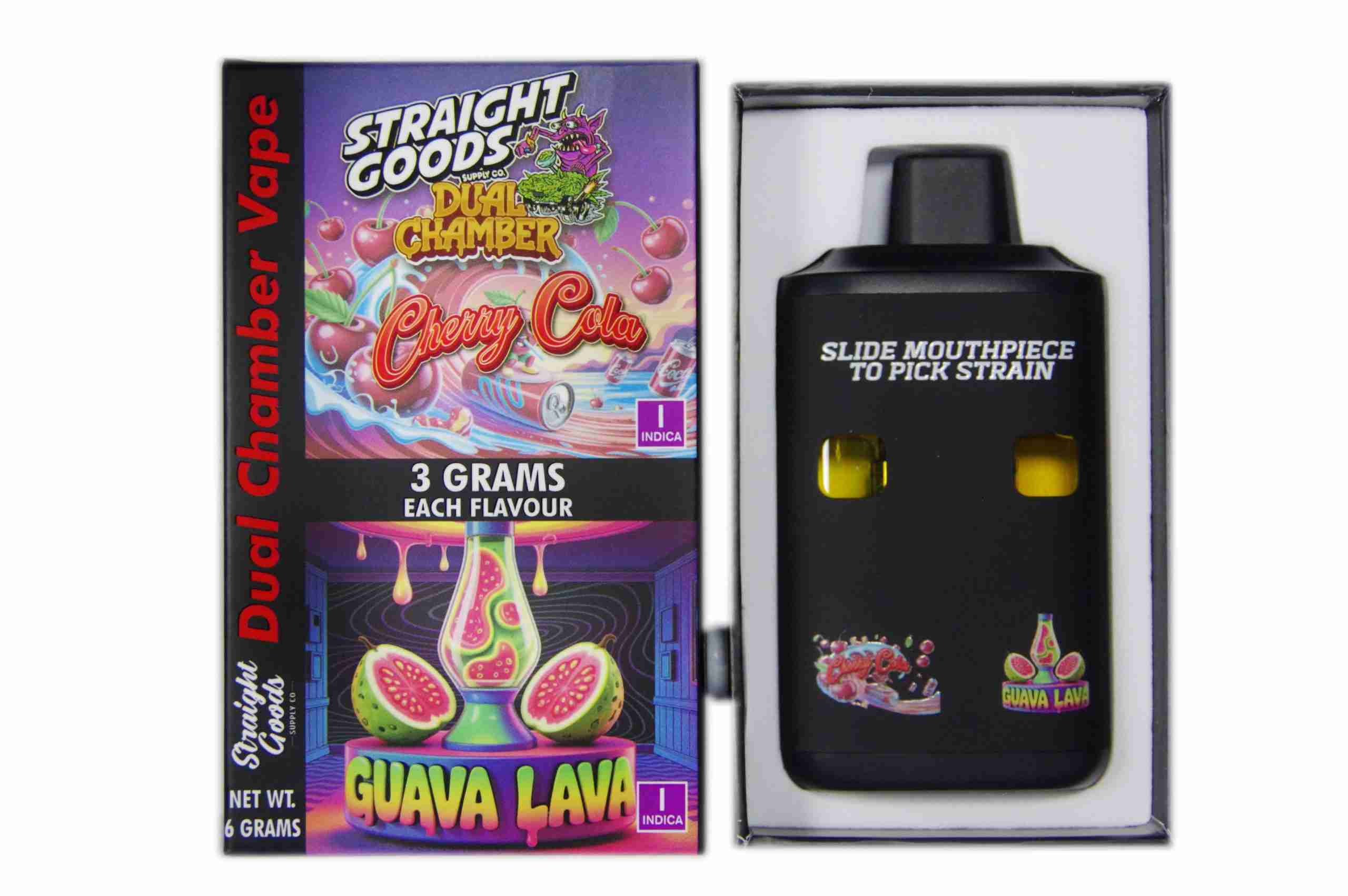 Straight Goods - Dual Chamber Vape - Cherry Cola + Guava Lava (3 Grams + 3 Grams) - West Coast Cannabis Straight Goods - Dual Chamber Vape - Cherry Cola + Guava Lava (3 Grams + 3 Grams) - West Coast Cannabis