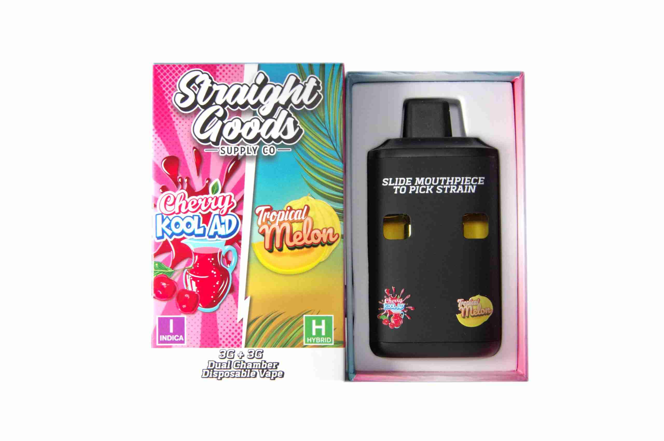 Straight Goods - Dual Chamber Vape - Cherry Kool Aid + Tropical Melon (3 Grams + 3 Grams) - West Coast Cannabis Straight Goods - Dual Chamber Vape - Cherry Kool Aid + Tropical Melon (3 Grams + 3 Grams) - West Coast Cannabis