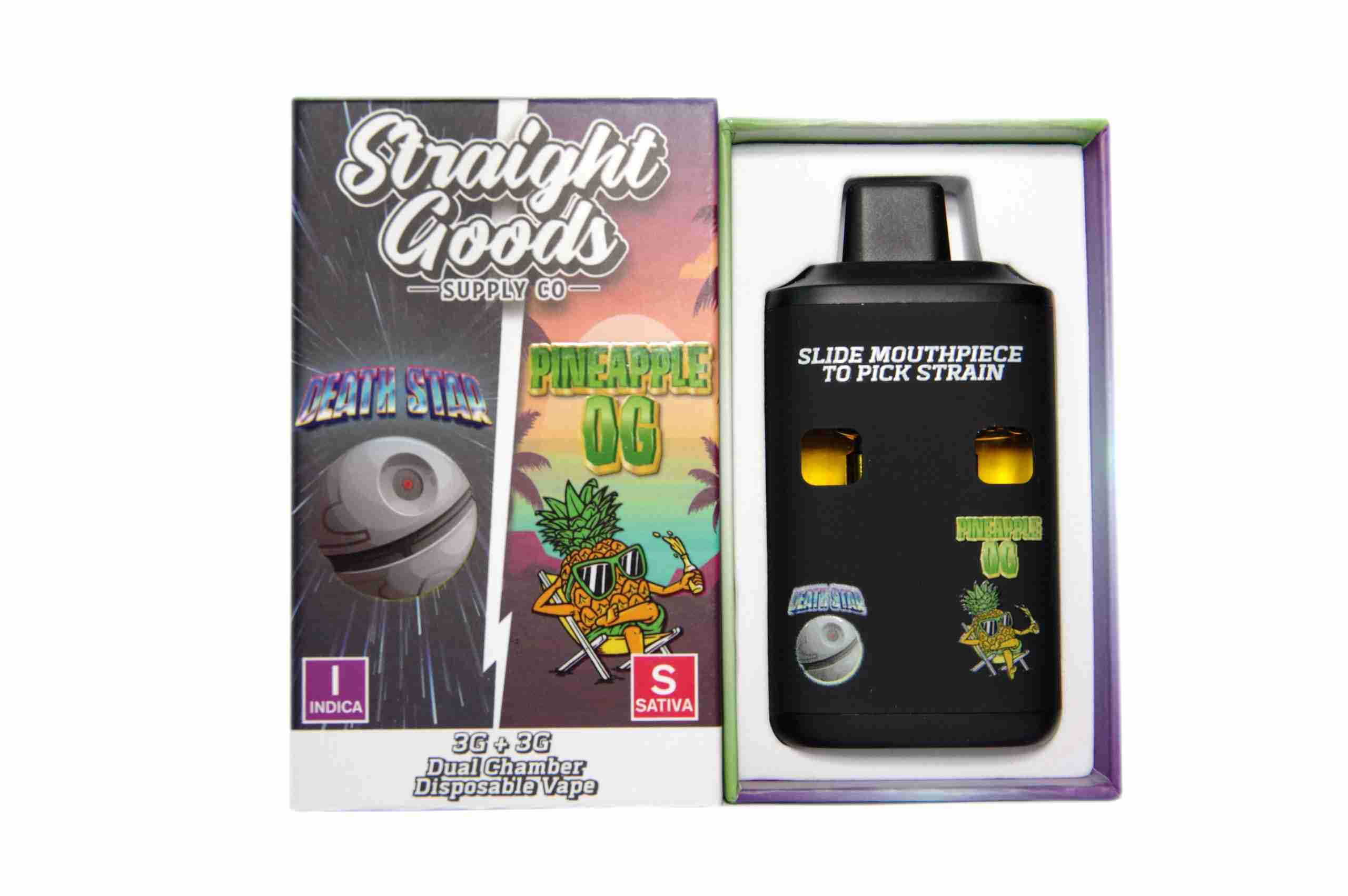 Straight Goods - Dual Chamber Vape - Death Star+ Pineapple OG (3 Grams + 3 Grams) - West Coast Cannabis Straight Goods - Dual Chamber Vape - Death Star+ Pineapple OG (3 Grams + 3 Grams) - West Coast Cannabis