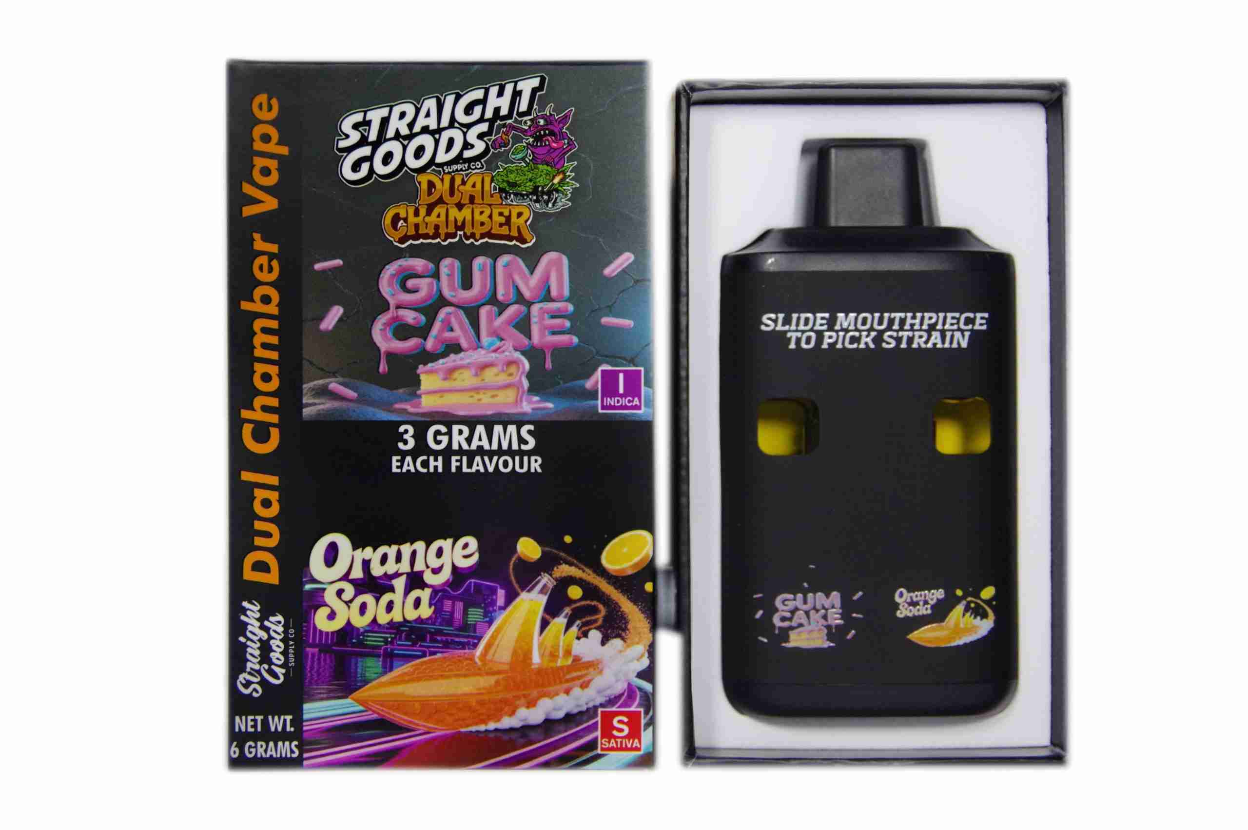 Straight Goods - Dual Chamber Vape - Gum Cake + Orange Soda (3 Grams + 3 Grams) - West Coast Cannabis Straight Goods - Dual Chamber Vape - Gum Cake + Orange Soda (3 Grams + 3 Grams) - West Coast Cannabis
