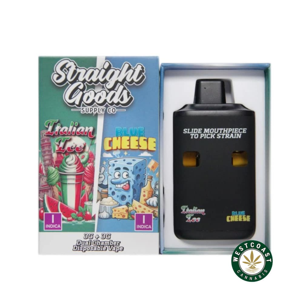 Straight Goods - Dual Chamber Vape - Italian Ice + Blue Cheese (3 Grams + 3 Grams) - West Coast Cannabis Straight Goods - Dual Chamber Vape - Italian Ice + Blue Cheese (3 Grams + 3 Grams) - West Coast Cannabis
