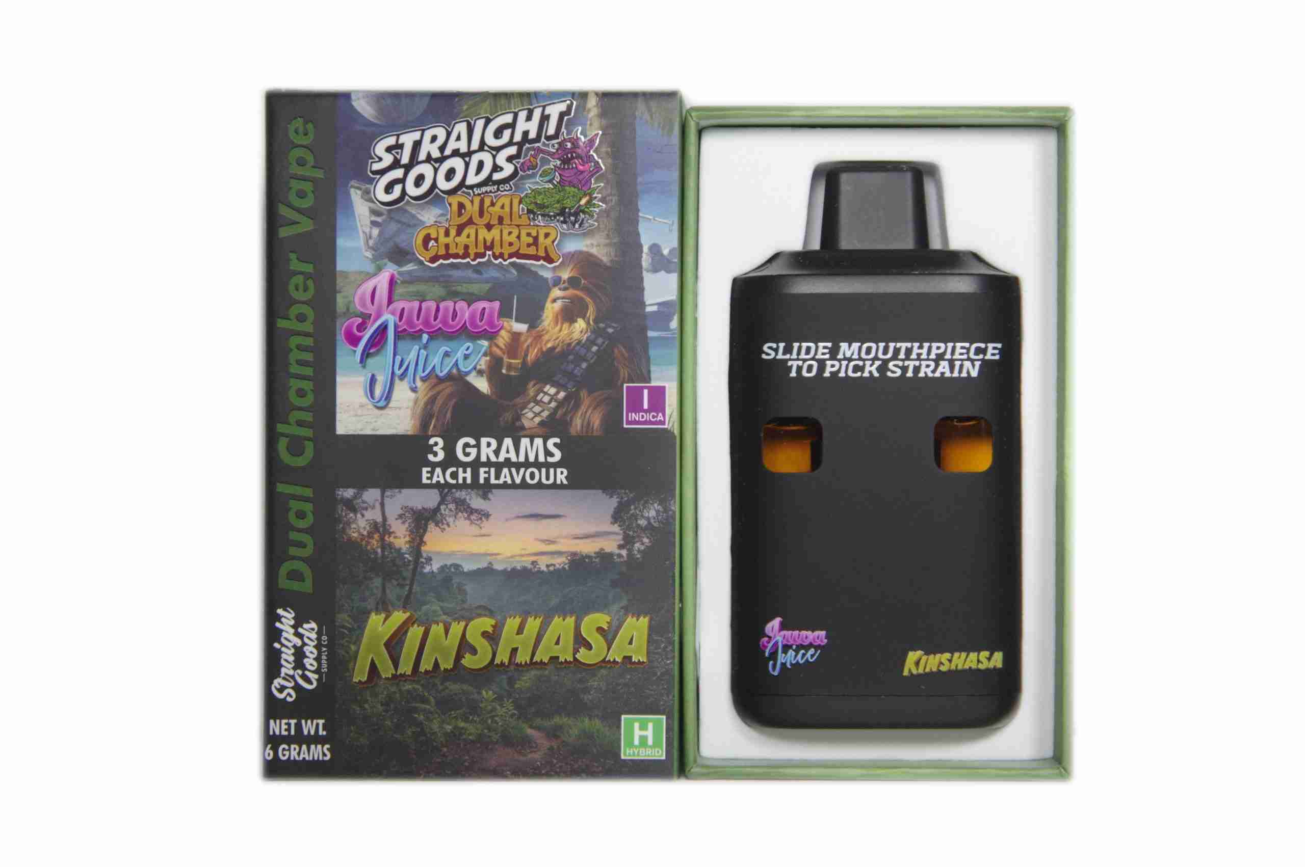 Straight Goods - Dual Chamber Vape - Jawa Juice + Kinsasha (3 Grams + 3 Grams) - West Coast Cannabis Straight Goods - Dual Chamber Vape - Jawa Juice + Kinsasha (3 Grams + 3 Grams) - West Coast Cannabis