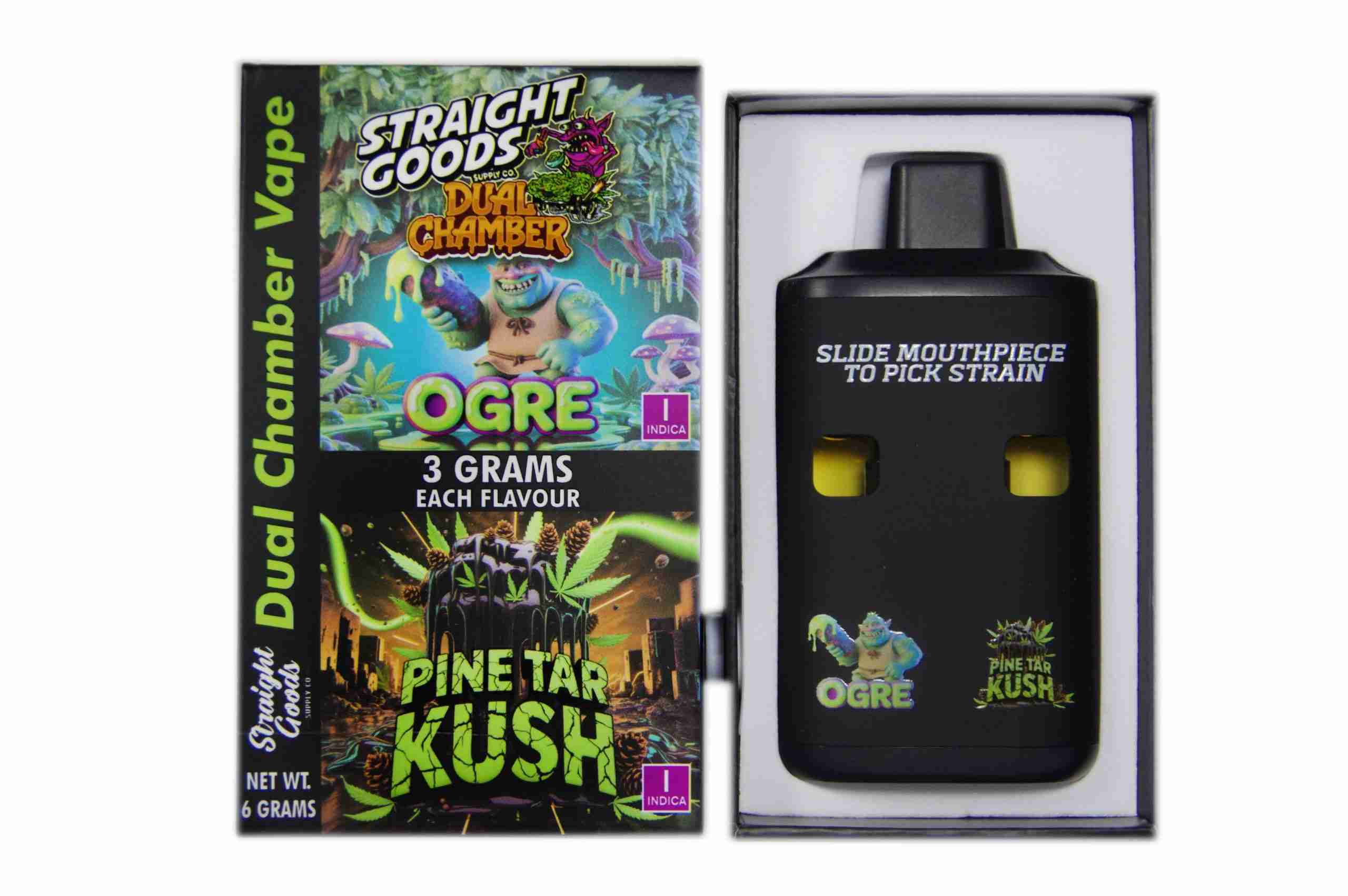 Straight Goods - Dual Chamber Vape - Ogre + Pine Tar Kush (3 Grams + 3 Grams) - West Coast Cannabis Straight Goods - Dual Chamber Vape - Ogre + Pine Tar Kush (3 Grams + 3 Grams) - West Coast Cannabis
