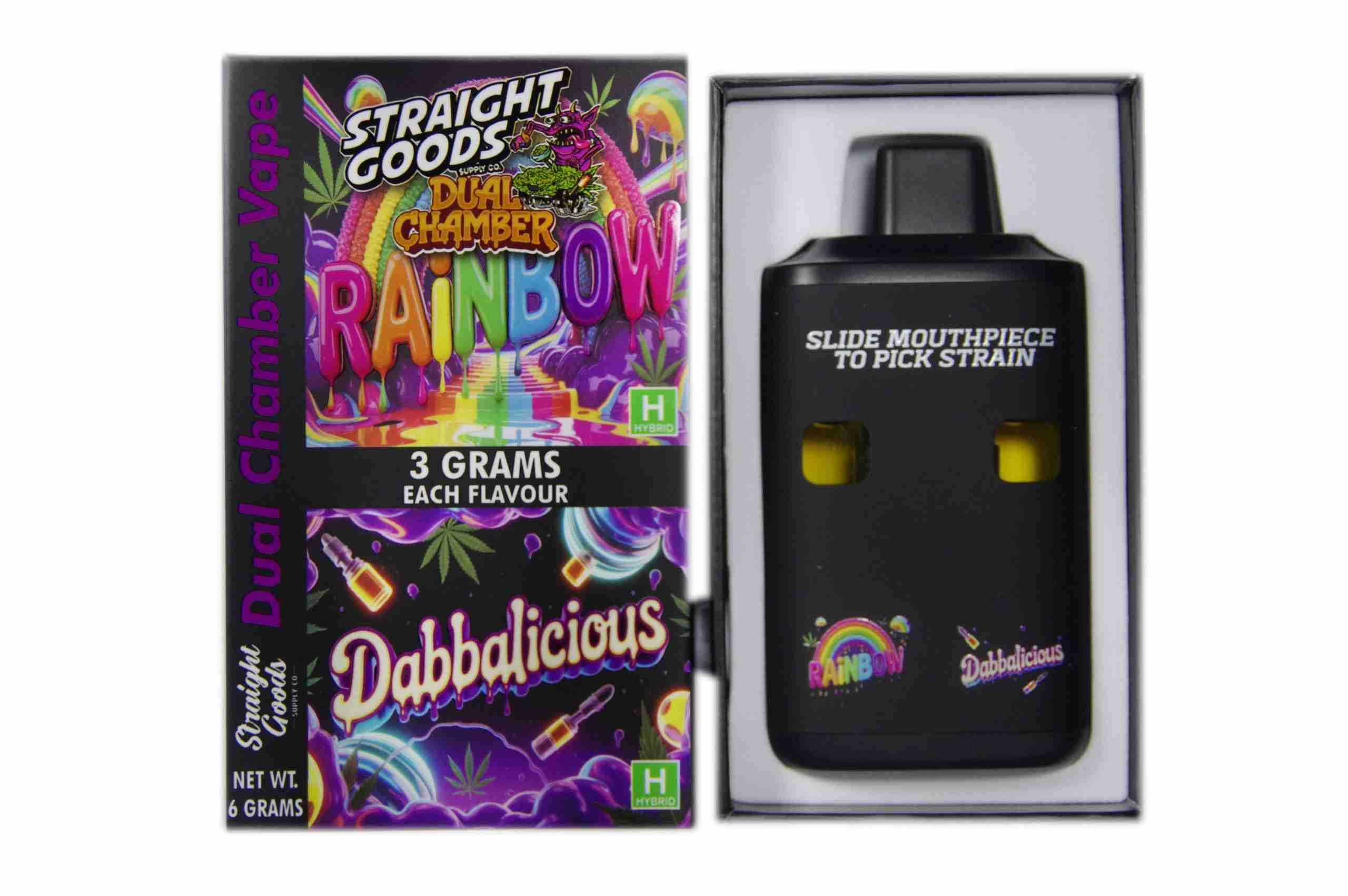 Straight Goods - Dual Chamber Vape - Rainbow + Dabbalicious (3 Grams + 3 Grams) - West Coast Cannabis Straight Goods - Dual Chamber Vape - Rainbow + Dabbalicious (3 Grams + 3 Grams) - West Coast Cannabis