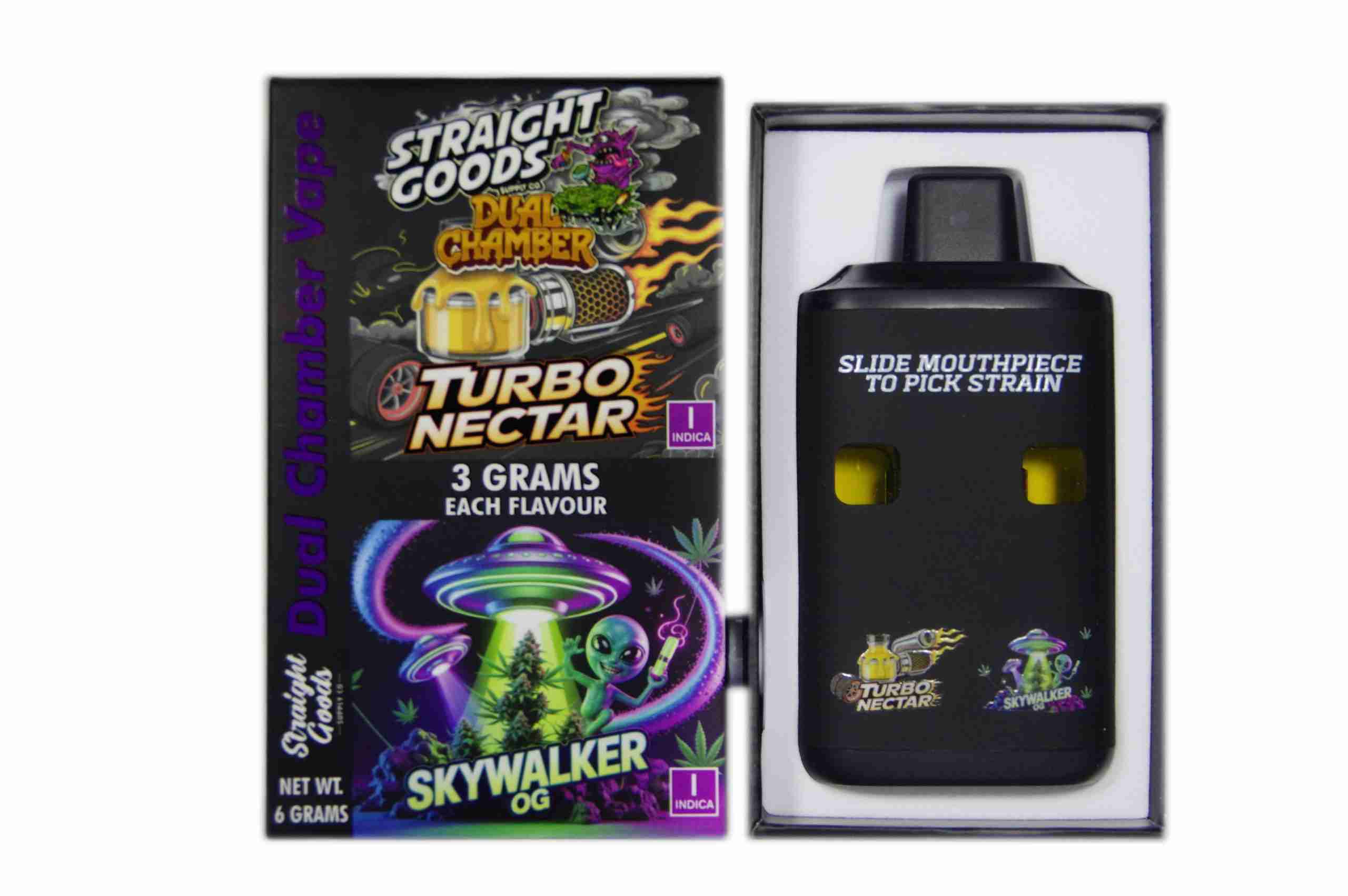 Straight Goods - Dual Chamber Vape - Turbo Nectar + Skywalker OG (3 Grams + 3 Grams) - West Coast Cannabis Straight Goods - Dual Chamber Vape - Turbo Nectar + Skywalker OG (3 Grams + 3 Grams) - West Coast Cannabis