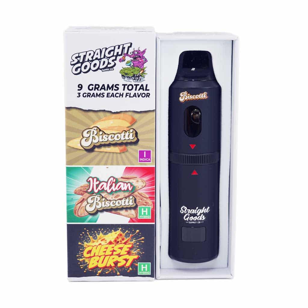 Straight Goods - Triple Chamber Vape - Biscotti + Italian Biscotti + Cheese Burst (3 Grams + 3 Grams + 3 Gram) - West Coast Cannabis Straight Goods - Triple Chamber Vape - Biscotti + Italian Biscotti + Cheese Burst (3 Grams + 3 Grams + 3 Gram) - West Coast Cannabis