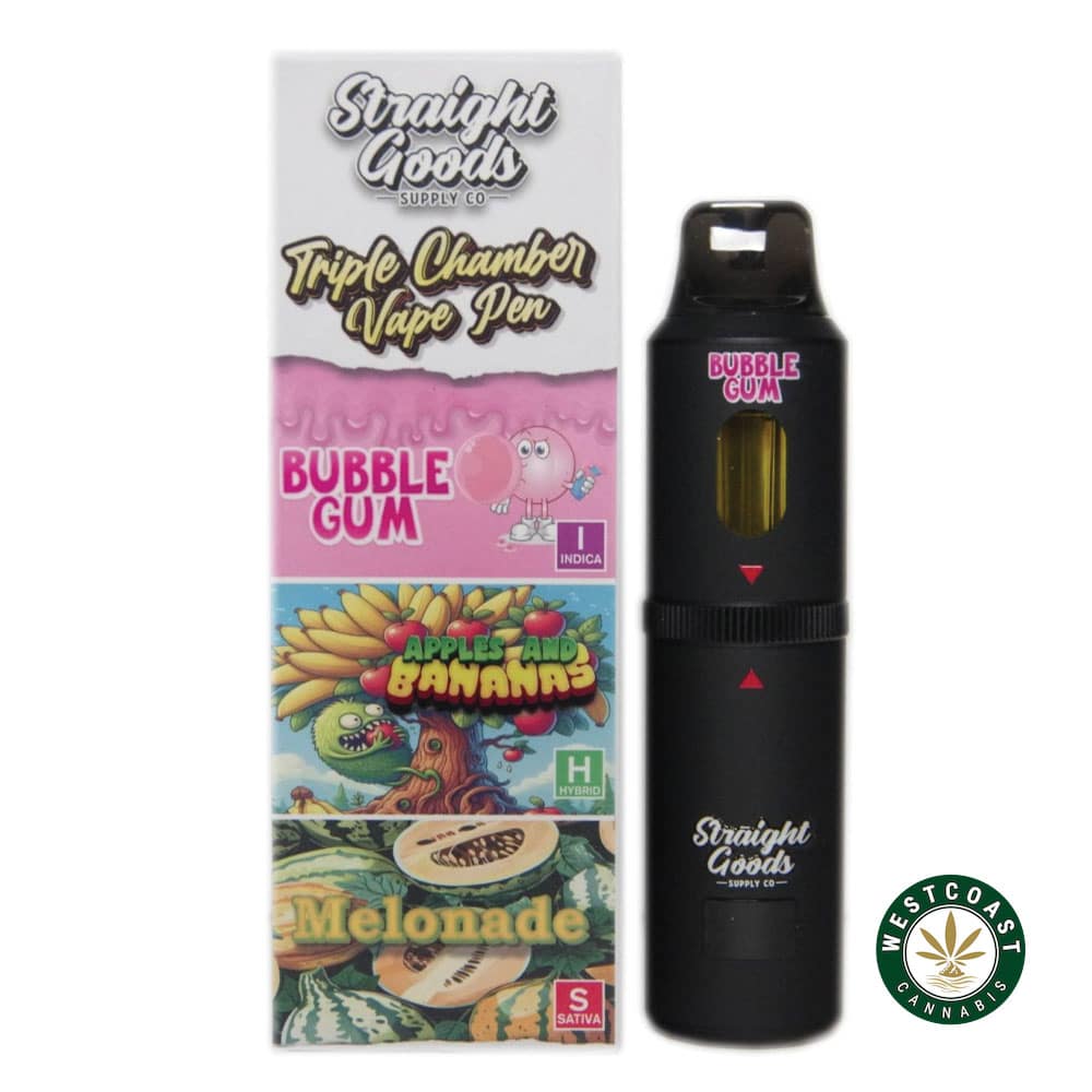 Straight Goods - Triple Chamber Vape - Bubble Gum + Apples and Banana + Melonade (3 Grams + 3 Grams + 3 Gram) - West Coast Cannabis Straight Goods - Triple Chamber Vape - Bubble Gum + Apples and Banana + Melonade (3 Grams + 3 Grams + 3 Gram) - West Coast Cannabis