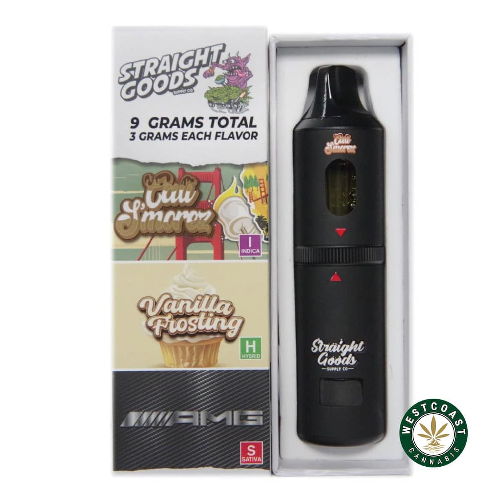 Straight Goods - Triple Chamber Vape - Cali S’mores + Vanilla Frosting + AMG (3 Grams + 3 Grams + 3 Gram) - West Coast Cannabis Straight Goods - Triple Chamber Vape - Cali S’mores + Vanilla Frosting + AMG (3 Grams + 3 Grams + 3 Gram) - West Coast Cannabis