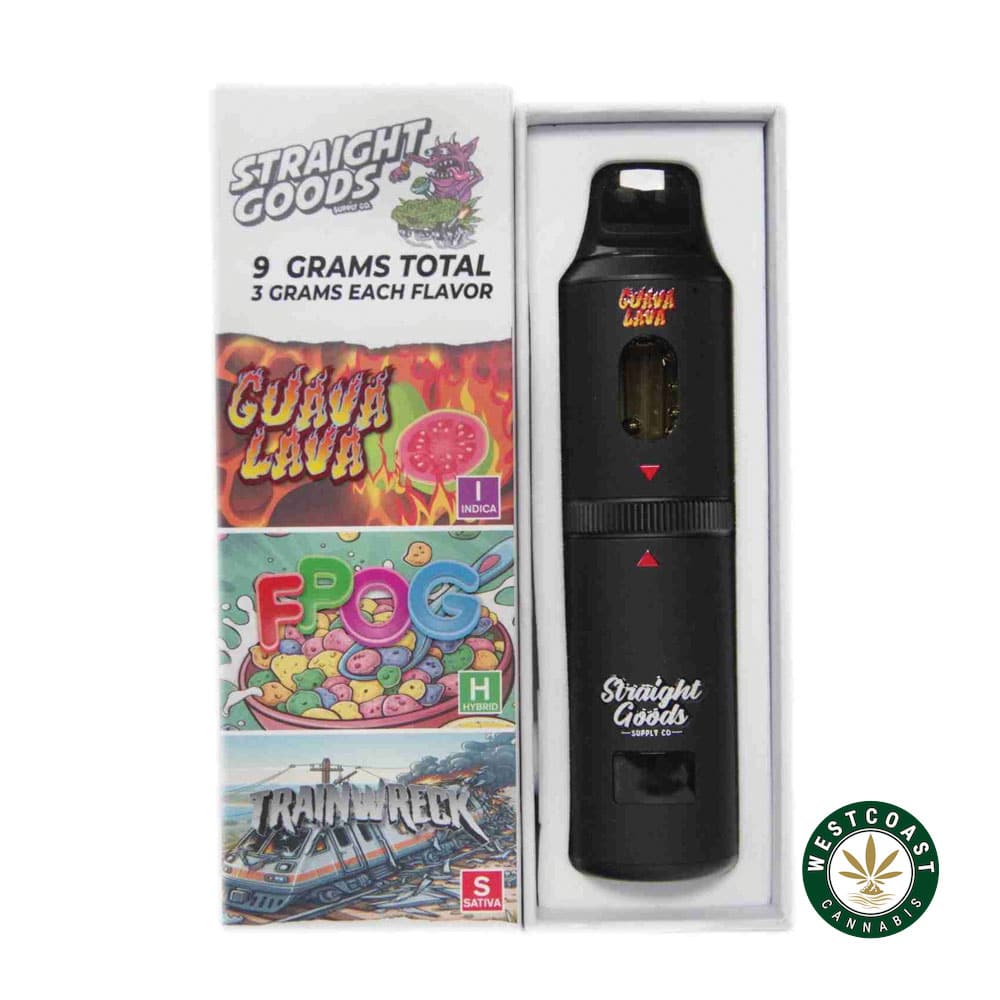 Straight Goods - Triple Chamber Vape - Guava Lava + FPOG + Train Wreck (3 Grams + 3 Grams + 3 Gram) - West Coast Cannabis Straight Goods - Triple Chamber Vape - Guava Lava + FPOG + Train Wreck (3 Grams + 3 Grams + 3 Gram) - West Coast Cannabis