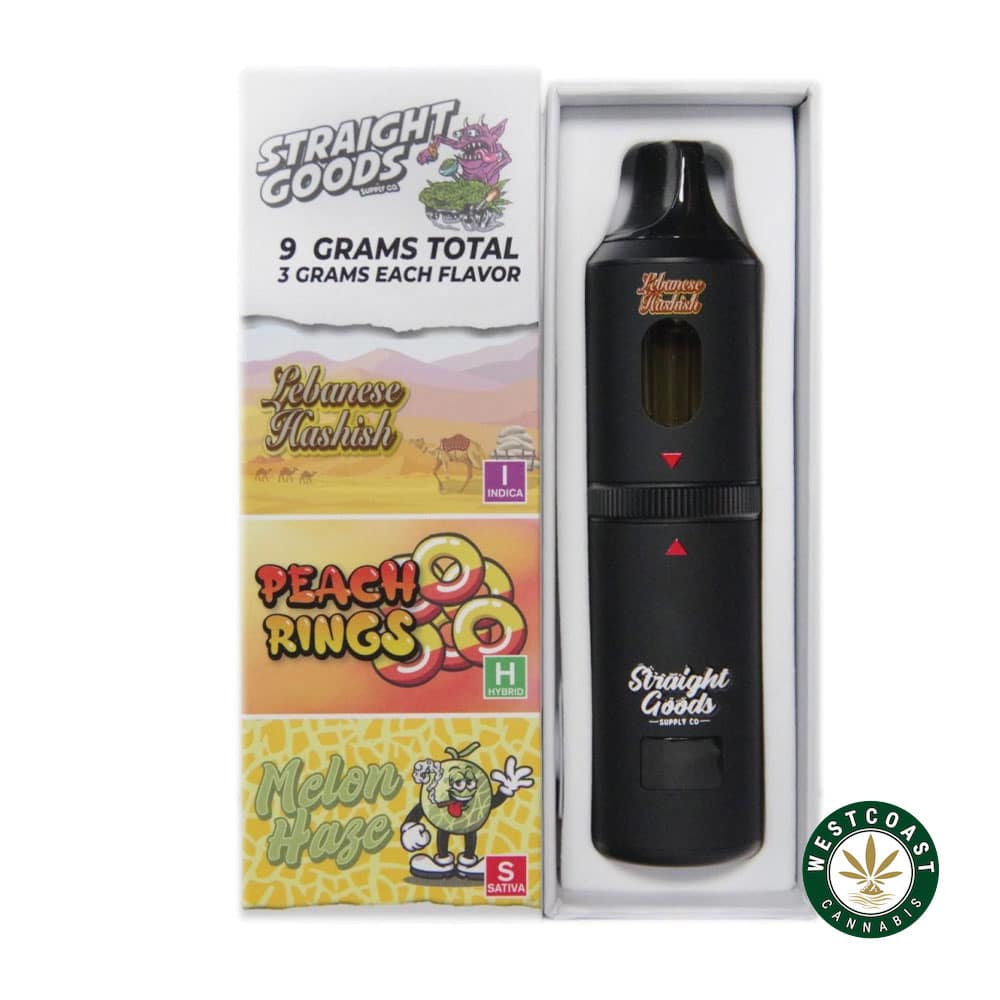 Straight Goods - Triple Chamber Vape - Lebanese Hashish + Peach Rings + Melon Haze (3 Grams + 3 Grams + 3 Gram) - West Coast Cannabis Straight Goods - Triple Chamber Vape - Lebanese Hashish + Peach Rings + Melon Haze (3 Grams + 3 Grams + 3 Gram) - West Coast Cannabis