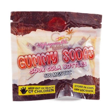 Unforgettable Edibles – Gummy Sodas Sour Cola Bottles 600mg THC - West Coast Cannabis